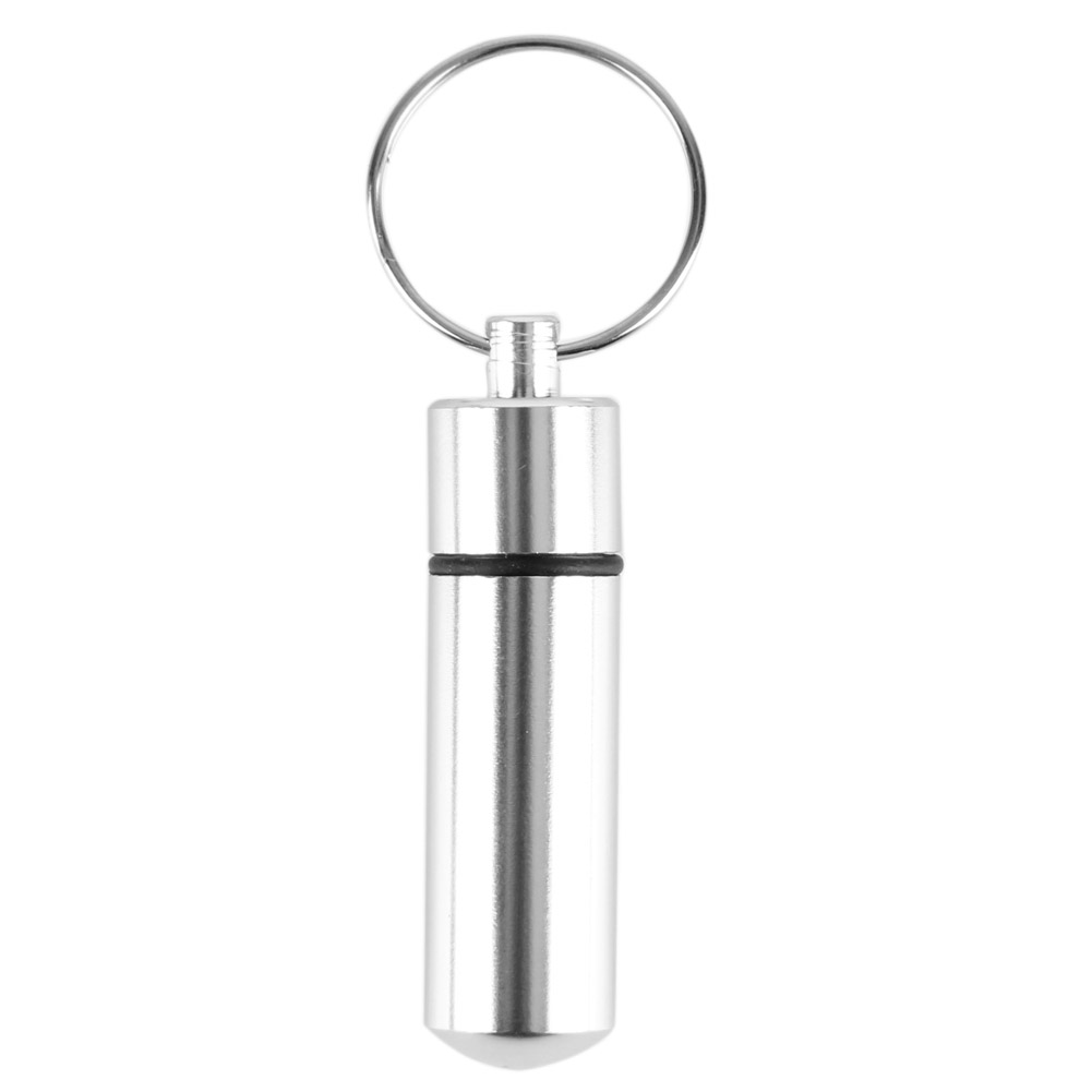 Portable Aluminum Pill Bottle Case Waterproof Drug Holder Keychain (Silver)